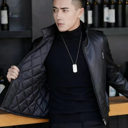 Men's Pu Leather Jacket Men's High-End 2025 New Spring & Fall Korean Style Slim Trendyy Motorcycle Jacket Men's Leather Jacket