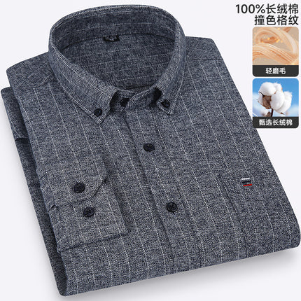 Factory Direct Sales 100% Pure Cotton Brushed Plaid Long-Sleeved Shirt Spring & Fall Dad Wear Men's Casual Versatile Shirt