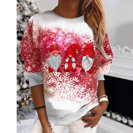 New Product 2025 Autumn and Winter Independent Station Aliexpress Wish Christmas Snowflake Print Round Neck Sweatshirt Women's Tops