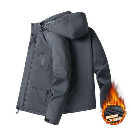 Cross-border outdoor fleece-lined thickened jacket men's fleece-lined thickened warm winter single layer cold-proof waterproof windproof New