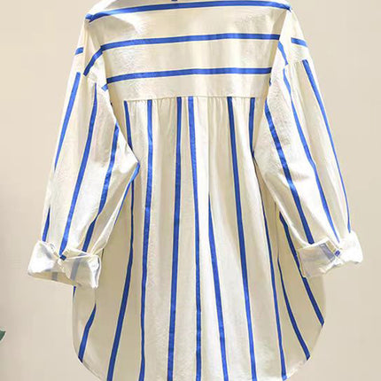Age-reducing Green Striped Shirt Women's 2025 Spring and Summer New Korean-style Loose Casual Long-sleeved Shirt Sun Shirt Top