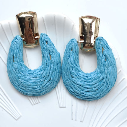 Cross-border Hot Selling European and American Color Rafi Grass Earrings Geometric Round Earrings Hand-woven Earrings for Holiday Ears
