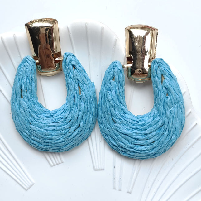 Cross-border Hot Selling European and American Color Rafi Grass Earrings Geometric Round Earrings Hand-woven Earrings for Holiday Ears