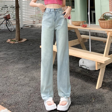 Light Color plus size Wide Leg Jeans Women's Trendy All-match New High Waist Slimming Loose Dosing Narrow Straight Pants