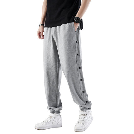 Buckle-breasted sports pants men's full-open button button loose toe autumn and winter fleece-lined pants side-open training basketball long pants