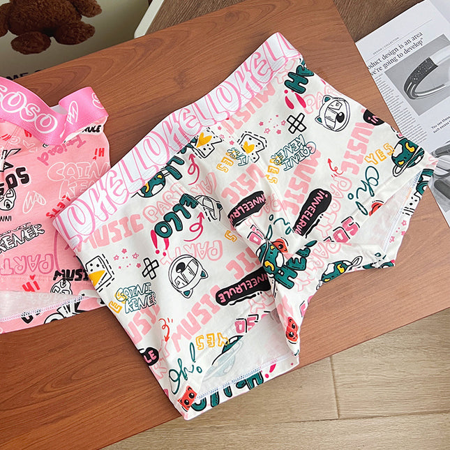 Trendy Brand Pink Men's Underwear Cotton Four-Corner Boys Cartoon Cute Fierce Men's Pink Boyfriend Bagged Cotton Shorts