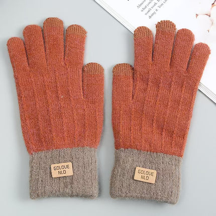 Winter Gloves for Women, Fleece-Lined and Thickened, Five-Finger Student Cute Knitted Cold-Proof Cycling Touchscreen Warm Cycling Gloves