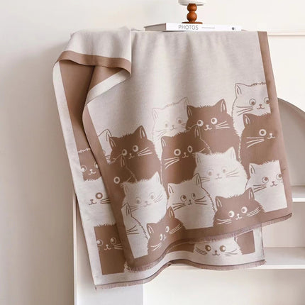 Cute Sweet Double-sided Double-wearing Student Cashmere Scarf Female Cat Cartoon Autumn and Winter Warm Warming Shawl Scarf