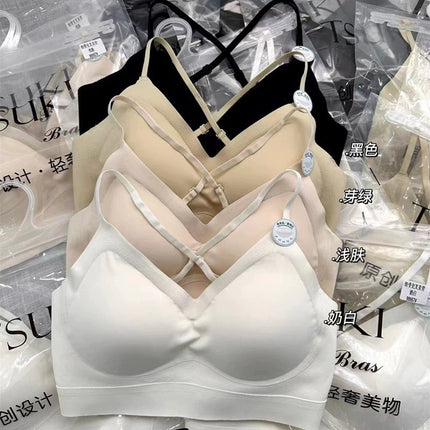 99957# Mori Color Seamless Underwear Women's Small Chest Push-up Anti-sagging Breathable Comfortable Non-rimmed Bra