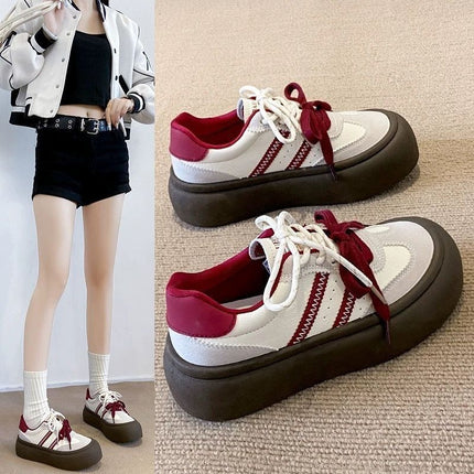Retro German Training White Shoes for Women, New Thick-Soled Autumn New Height-Increasing Versatile Sports Shoes, Casual Sneakers
