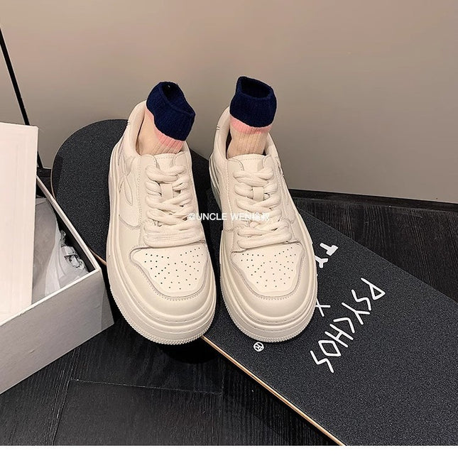 Heightening Thick-Soled Platform Sneakers for Women 2025 Summer New Casual Shoes Small Fragrant Style Genuine Leather White Shoes for Women Comfortable