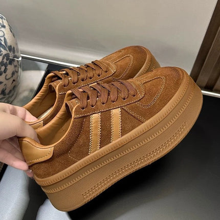 Cowhide Sneakers for Women 2026 New Autumn and Winter Sports Casual Shoes Platform Sole Retro German Training Shoes Women's Top Layer Cowhide