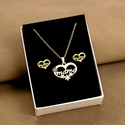 European and American Stainless Steel Earrings Necklace Women's Set Cross Border Geometric Cross Palm Eye Rose Pendant Jewelry
