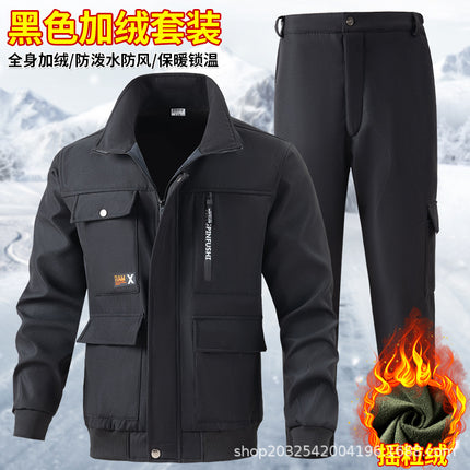 Autumn and Winter fleece-lined work clothes suit thickened cold-proof warm construction site workshop work protective clothing camouflage clothing for men