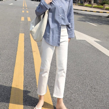 Nostalgic Retro Straight-Leg Jeans Women's Trendy All-Match High-Waist Slimming Old-Fit Cropped Smoke Pipe and French Stick Pants