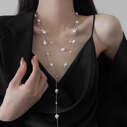 Korean Four-Leaf Clover Pearl Necklace Long Accessible Luxury High-End Sweater Chain Versatile Simple Autumn and Winter Necklace Accessories