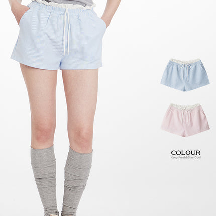 HeyHenry Striped Double Waist Design Casual Shorts Women American Style Hot Girl High Waist Loose Super Short Hot Pants