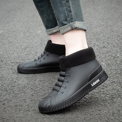 Fashion men's rain boots low fleece-lined kitchen fishing non-slip waterproof rain boots fleece-lined warm take-out work water shoes