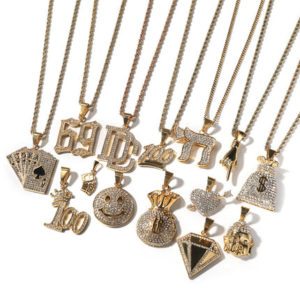 European and American Cross-border Hot Selling Stainless Steel Real Gold Electroplated Pouch Alphabetic Digital Hip Hop Trend Pendant Niche Jewelry