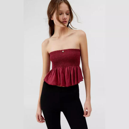 Autumn 2024 Amazon New European and American Cross-border Fashion Women's Top Solid Color Strapless Stopped Sexy Small Vest