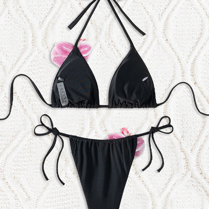 2025 New Cross-Border Split Swimsuit Sexy Black Bikini Swimsuit Decal Export Bikini European and American Swimwear