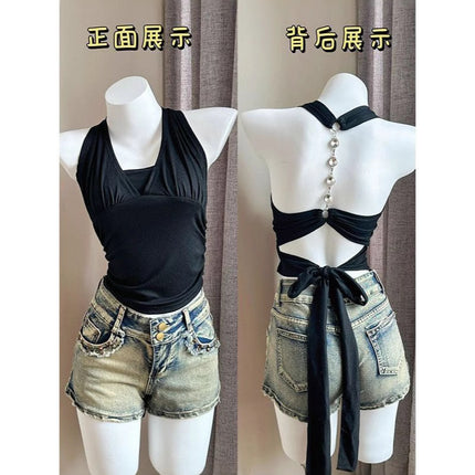 Back Strap Halterneck Camisole Women's Outer Wear Summer Thai Hot Girl Sexy Backless Tube Top
