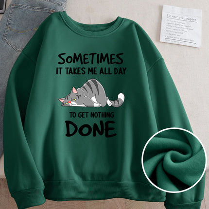 Wish Cross-Border Aliexpress Hot Selling Women's Clothing Amazon American Street Cartoon Cat Print Sweatshirt Bottoming Shirt