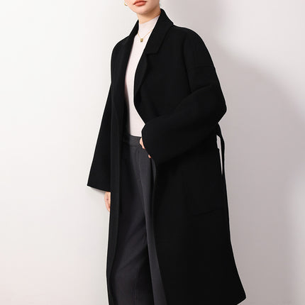 Double-Sided Woolen Loose-Fitting Over-The-Knee Suit Collar Coat 100% Wool Casual Women's Extended Length Mid-Length Style