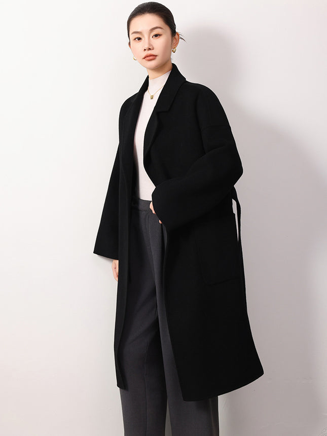 Double-Sided Woolen Loose-Fitting Over-The-Knee Suit Collar Coat 100% Wool Casual Women's Extended Length Mid-Length Style