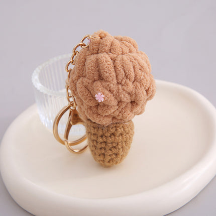 Imitation Ice Cream Bag Pendant Car Decoration Holiday Gift Gift Wool Knitted Holding Flower Keychain
