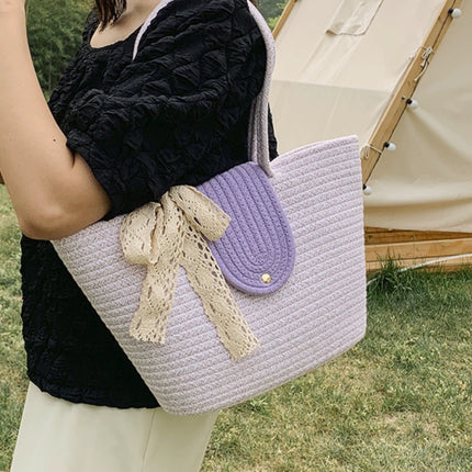 New woven bag shoulder bag simple handbag bucket straw bag seaside vacation leisure cotton rope tote bag
