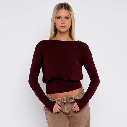 Q25Tp293 European and American Export Women's Autumn and Winter New Casual Fashion Stripesd Stylish Simple Long-Sleeved Waist Top