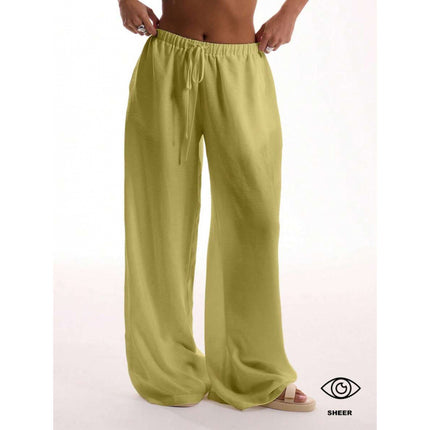 Cross-Border Bottoms Linen Texture Lace-Up Waist Pants Vacation Style Summer Bohemian Style Elegant