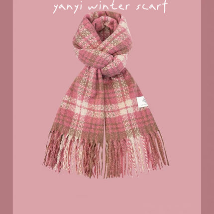 Imitation Cashmere Autumn and Winter Scarf Collection Plaid Scarf Women's Winter Thickeneded Warm Shawl Pure Color Student Scarf Cross-Border