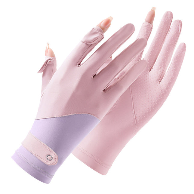 Sun Protection Gloves for Women Summer Upf50+ Ice Silk Anti-Uv Cycling Outdoor Thin Touch Screen Quick-Drying