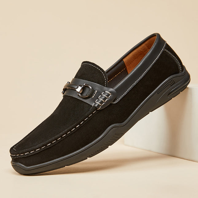Doug Shoes Men's 2025 New Summer Breathable Genuine Leather Men's Shoes High-end Slip-on Soft Bottom Non-slip Driving Driver Shoes