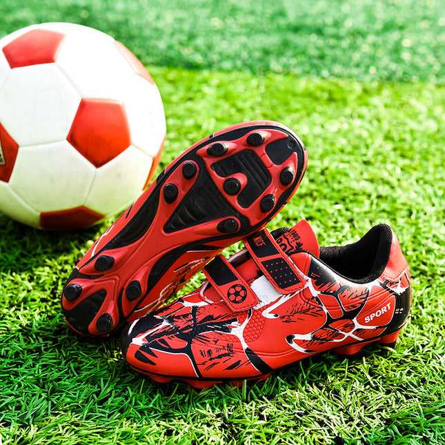 Children's Football Shoes with Long Spikes and Broken Nails, Leather Fashionable Velcro Low-Top Professional Competition Training Shoes, Sports Shoes Wholesale