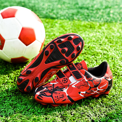 Children's Football Shoes with Long Spikes and Broken Nails, Leather Fashionable Velcro Low-Top Professional Competition Training Shoes, Sports Shoes Wholesale