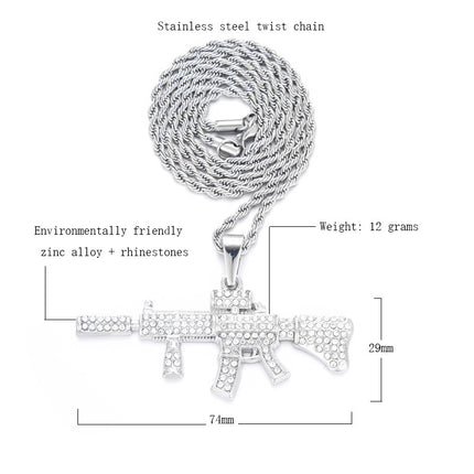 European and American cross-border hip-hop jewelry alloy full diamond M4 rifle domineering luxury men's gun pendant factory wholesale