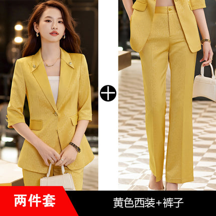 Seven-point Sleeve Green Suit Jacket Women's Spring and Summer Slim-fit Slimming Temperament Goddess Fan Dress Business Suit suit