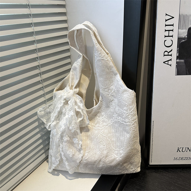 Korean Style Small Fresh Lace Flower Canvas Bag 2025 New Large Capacity Commuter Lazy Style Single Shoulder Large Tote Bag