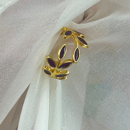 Pure Copper Oil Drop Fashion Niche Geometric Leaf Pattern Ring Adjustable Size Ring for Women Factory Direct Sale Wholesale