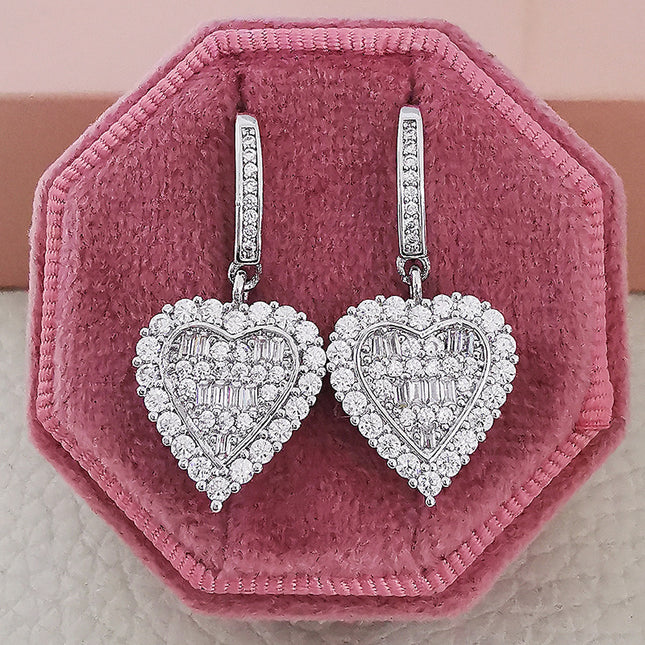 Girls heart ear hook earrings Mori new best selling Joker zircon love net red with earrings wholesale 5672