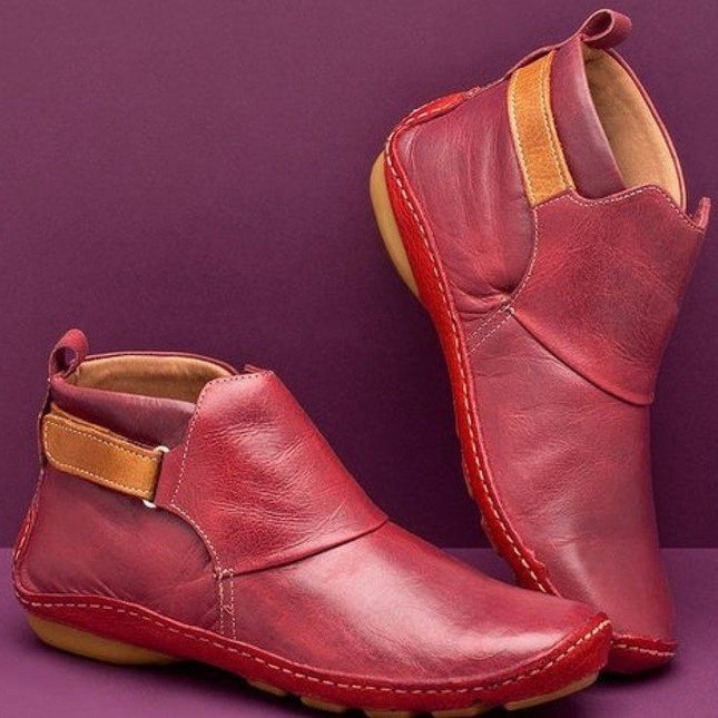 Independent station 2019 autumn and winter new women's shoes vintage handmade PU leather fashion Velcro flat short boots Women's large size