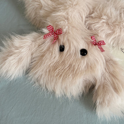 Cute Cartoon Dog Plush Scarf Bow Fashion Solid Color All-match Scarf Women's Furry Autumn and Winter Warm
