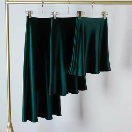 Dark Green Emerald Triacetate Silks and Satins Skirt Women's Short Skirt Acetate Skirt Mid-Length Draped Fishtail a Version