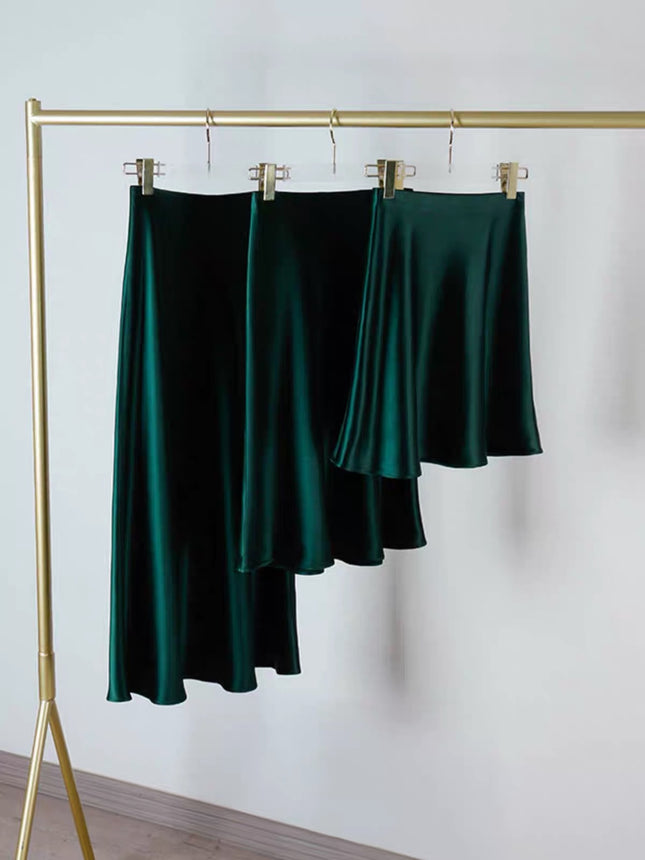 Dark Green Emerald Triacetate Silks and Satins Skirt Women's Short Skirt Acetate Skirt Mid-Length Draped Fishtail a Version