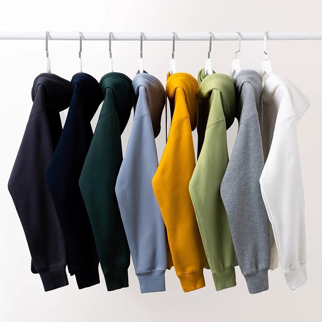 400g Heavyweight Fleece-Lined Autumn and Winter Hooded Sweatshirt, Multi-Color, Solid Color, Simple and Thick, Suitable for Layering, Unisex Sports Hoodie