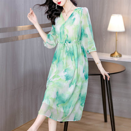 French Style Gentle Dizzy Dyed dress Women's 2024 Summer New Fashionable Elegant Lace-up Waist Slimming Dress