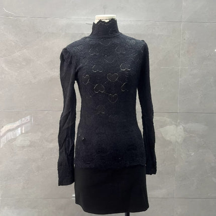 Purple Half Turtleneck Lace Bottoming Shirt for Women in Autumn and Winter New Style with Western Style Brushed Shirt High-End Long-Sleeved Top
